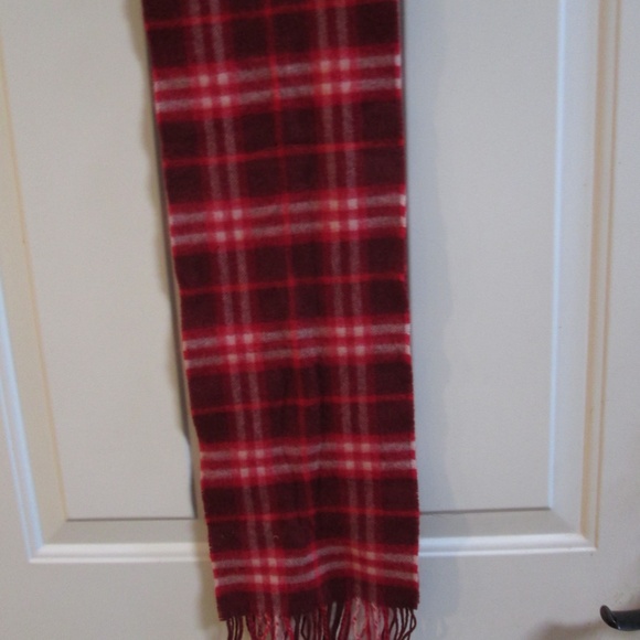 new BURBERRY Red Cashmere women's scarf fringes to fringes  56" x 8.5" - Picture 5 of 9